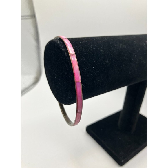 Vintage Pink Mother of Pearl Bangle 2.75 Inch Wide Bracelet! - Picture 7 of 11